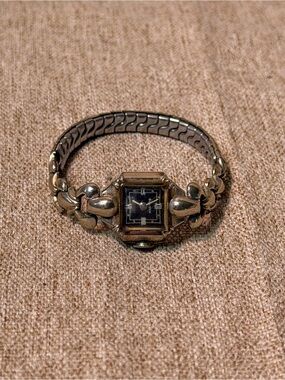 Vintage Bulova Ladies Mechanical Watch 10K Gold Filled Black Dial Art Deco
